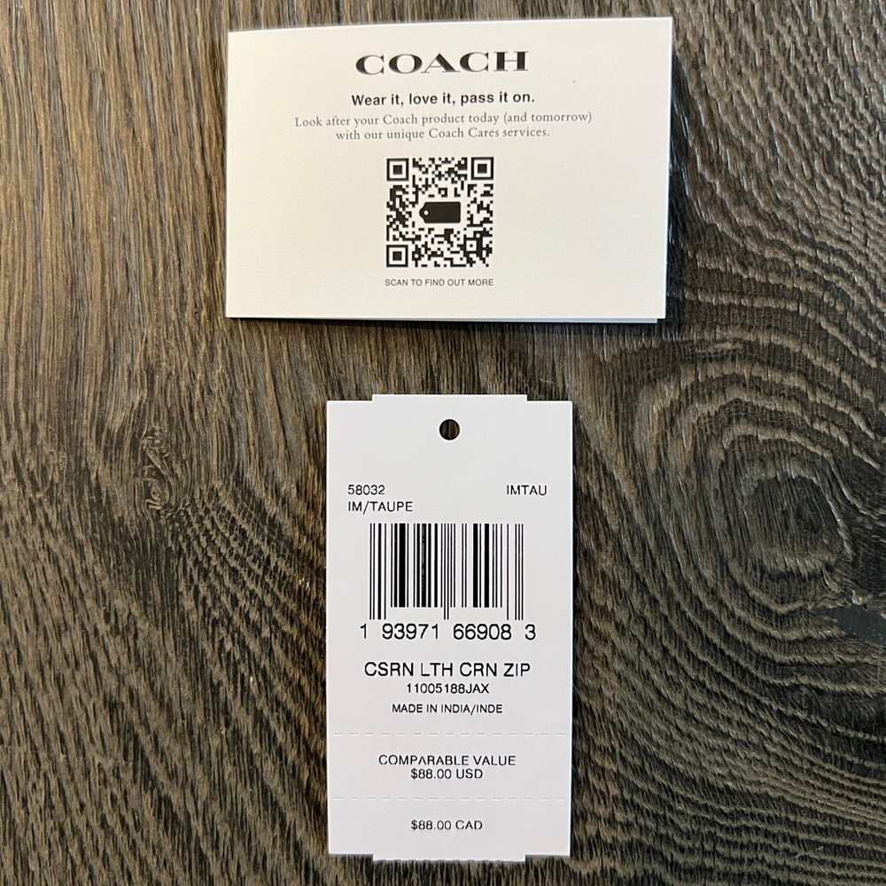 Coach crossgrain leather corner zip wristlet taupe - Picture 3 of 9